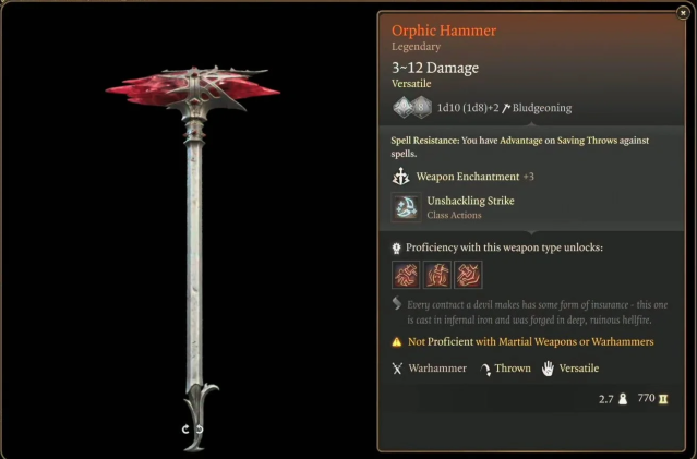 Orphic Hammer Stats in-game