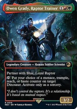 Owen Grady, Raptor Trainer is a new special legendary card from the upcoming Lost Caverns of Ixalan set