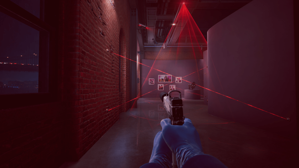 Payday 3 pistol with lasers everywhere in a vault