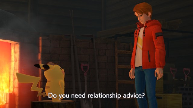 Pikachu offering Tim advice in Detective Pikachu Returns.