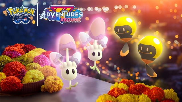 The promotional image for Pokémon Go's Festival of Lights 2023 event, featuring two Morellul and two Tadbulb.