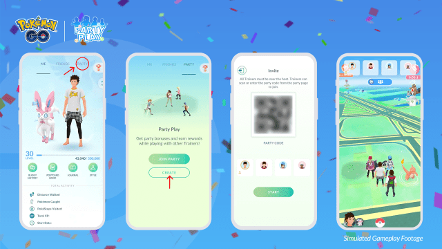 An image showing players how to create a Pokemon Go Party Play party.