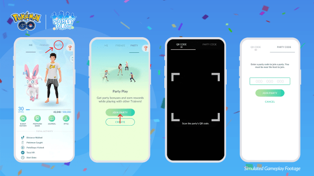An image showing players how to join a Pokemon Go Party Play party.