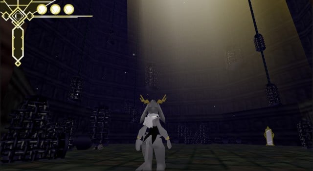 Pseudoregalia main character standing in a huge hall.