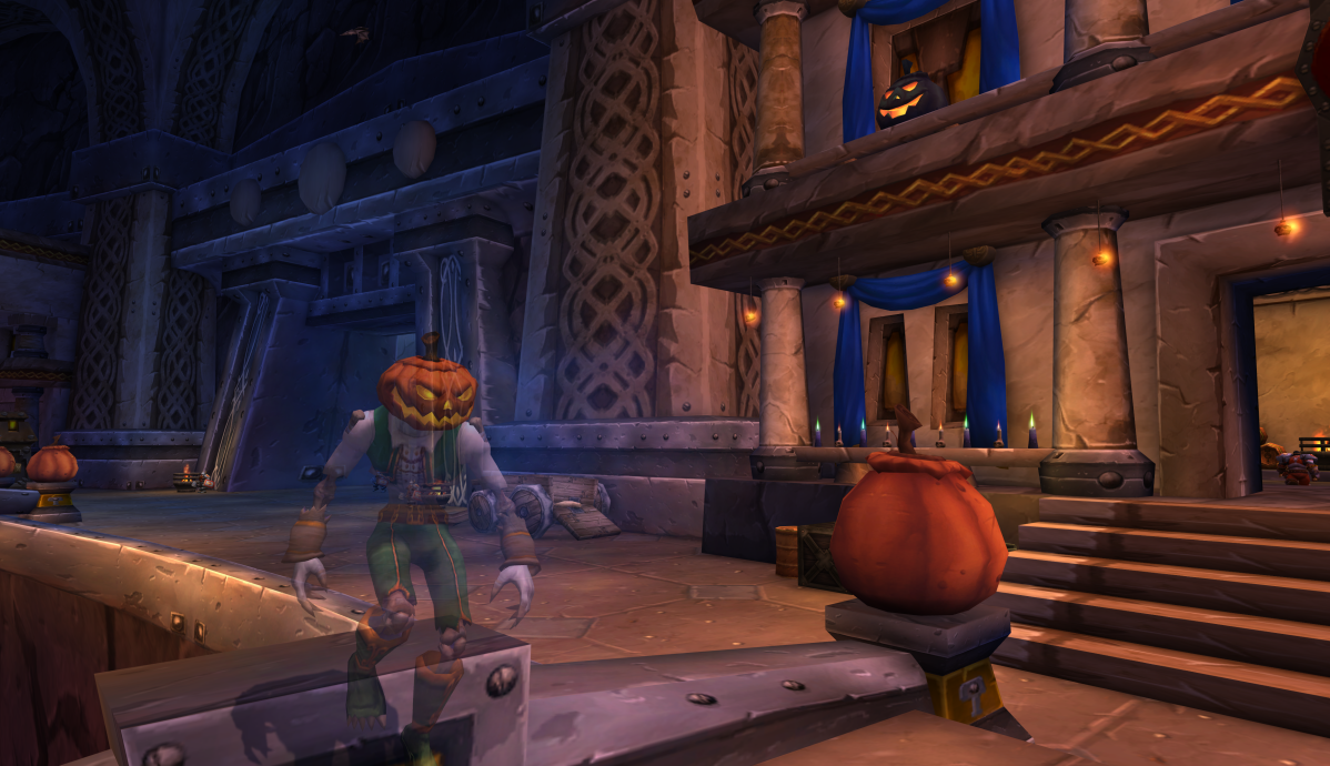 A spectral undead character stands in Ironforge during WoW's Hallow's End event.