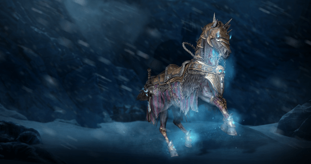 Promotional image of WoW's Invincible mount as it appears in Diablo IV