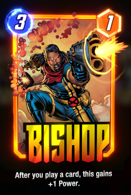 Bishop card, holding his gun 