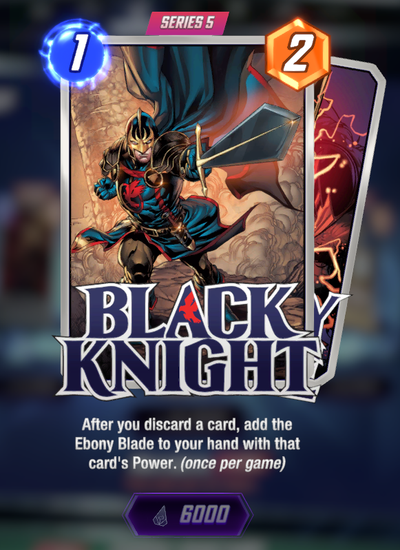 Black Knight card, holding his Ebony Blade.