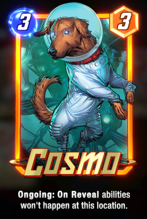 Cosmo card, wearing its spacesuit