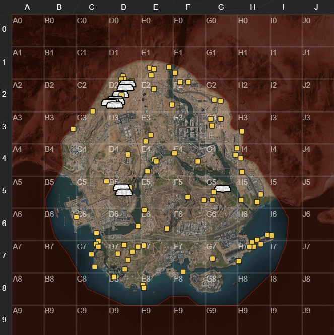 Screenshot of hidden cache locations in Al Mazrah for Season 6 in Warzone 2.0.