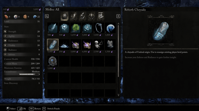 Buying a Rebirth Chrysalis in Lords of the Fallen