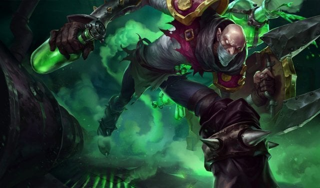 Singed surrounded by chemical rushing to combat.