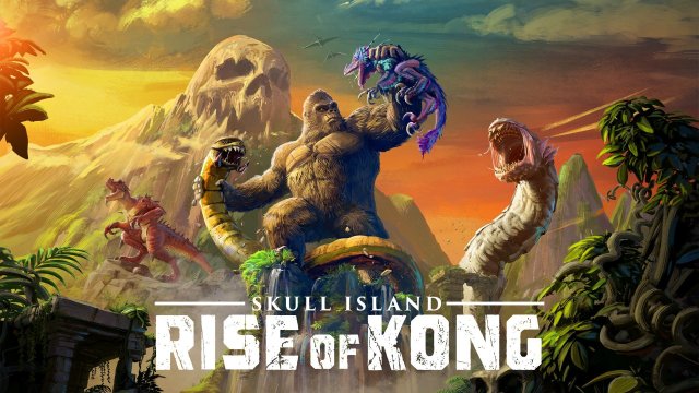 Skull Island: Rise of Kong key art. Kong in the middle fighting off several monsters.