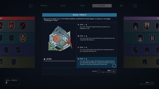 Image of the special projects skill tree in starfield.