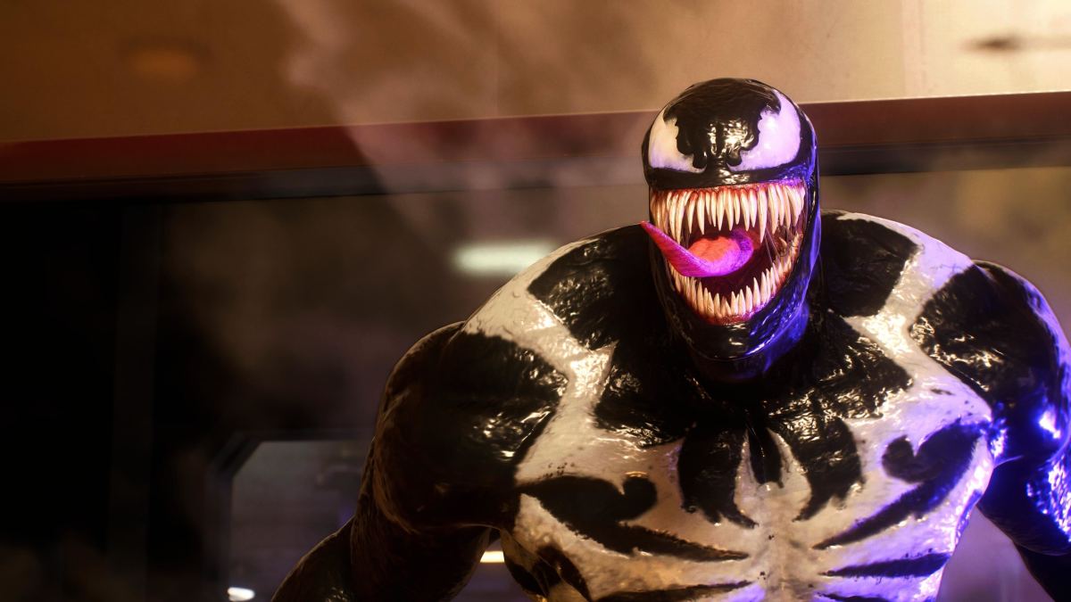 Image of the villain Venom with his jaw wide open.