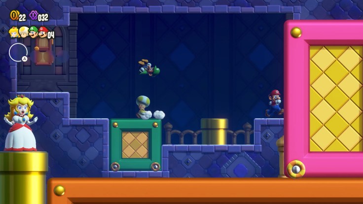 Super Mario bros. Wonder Mario navigating an area of blocks