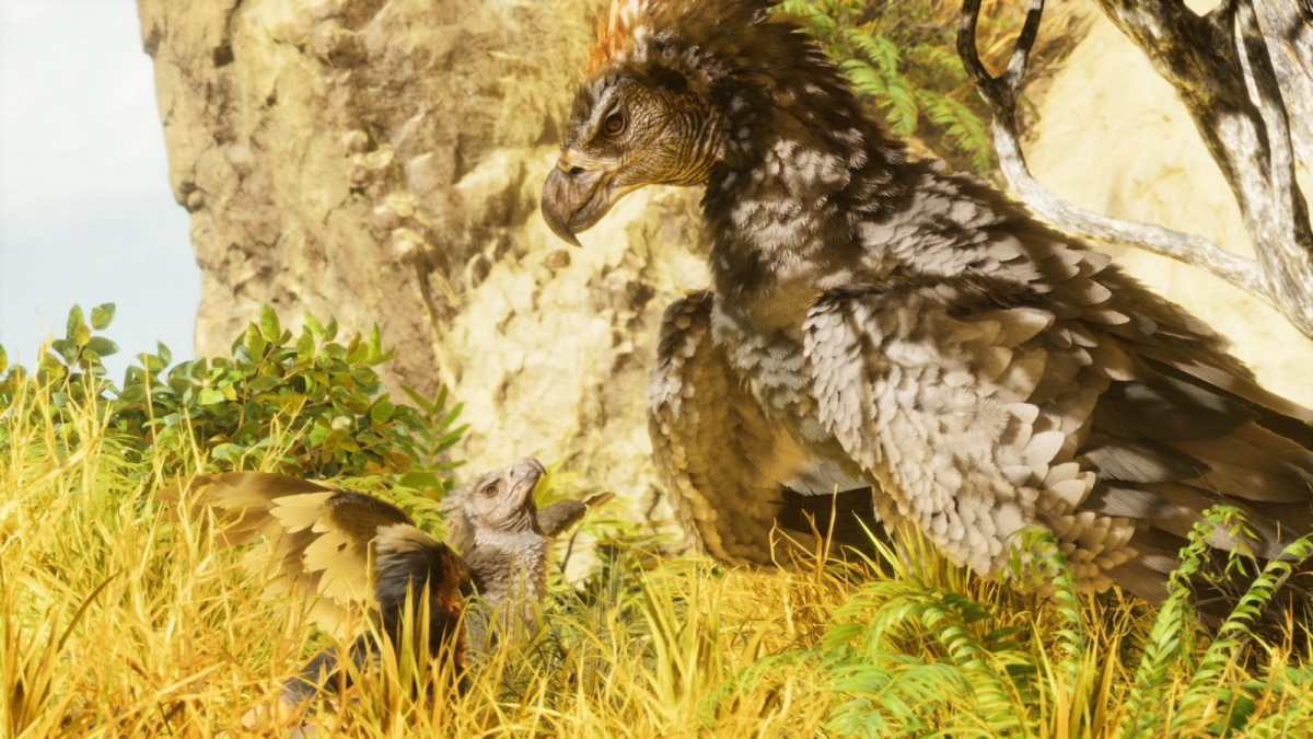 A wild Argentavis with a baby in Ark: Survival Ascended.
