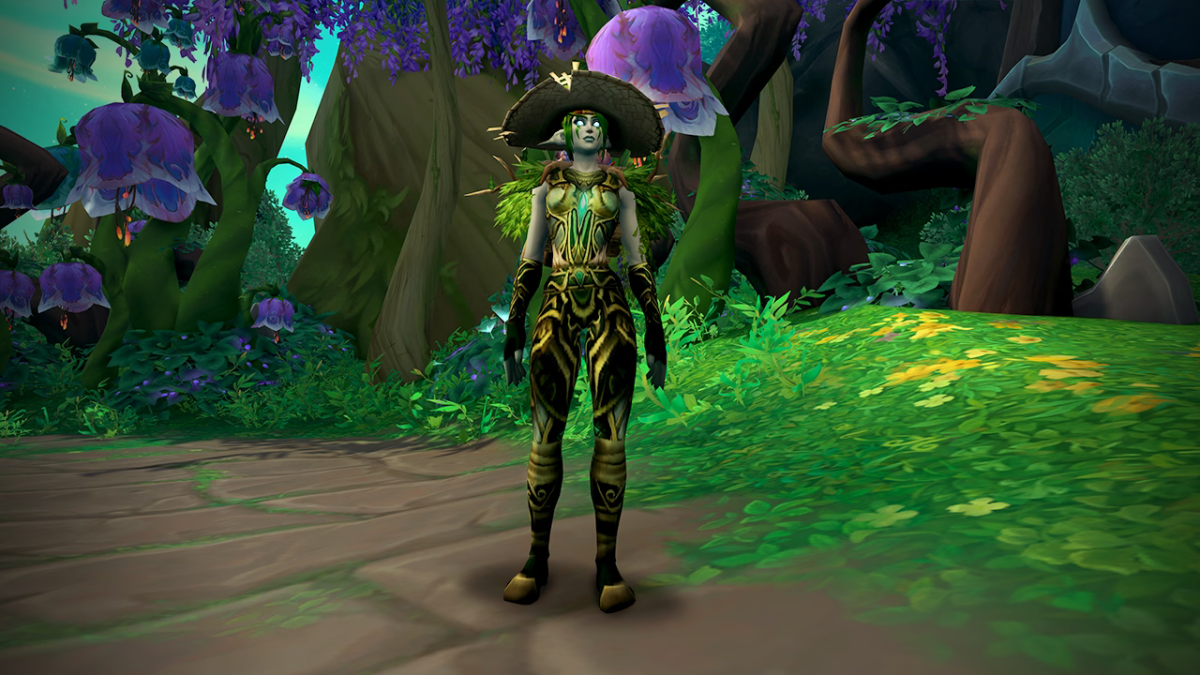 WoW Night Elf standing idly with a hat