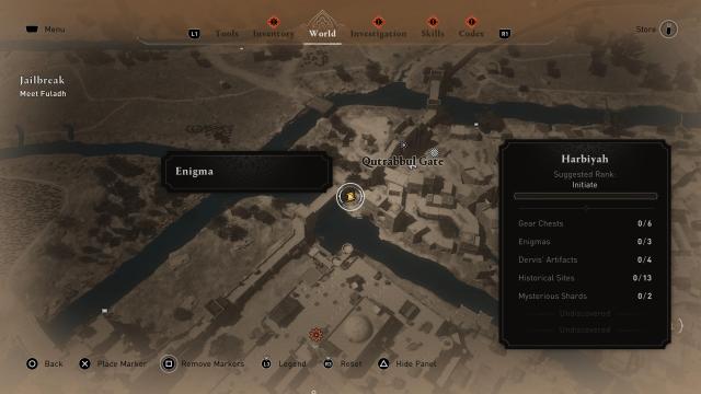 An Enigma marked on the Assassin's Creed Mirage map.