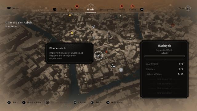 The Blacksmith icon on the Assassin's Creed Mirage map. 