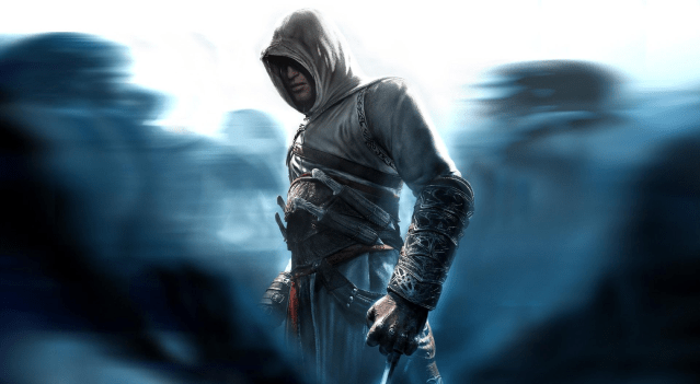 Altair passing through a crowd in promo art for Assassin's Creed.