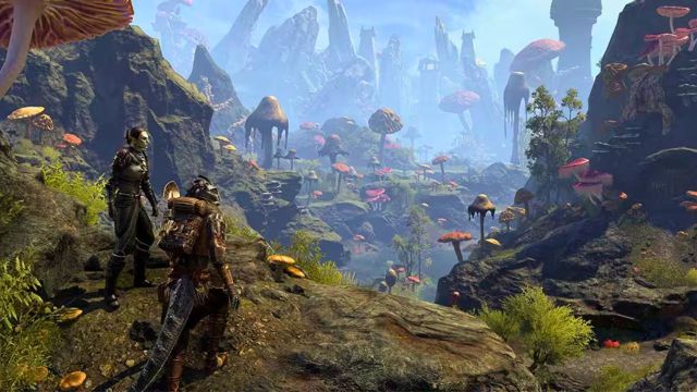 Elder Scrolls Online lanscape with trees and mushrooms