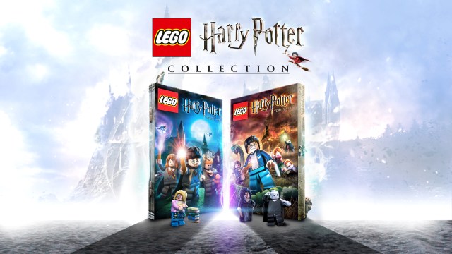 Promotional artwork for the LEGO Harry Potter collection, showing the first two games and some LEGO Minifigures.