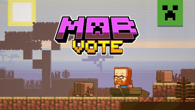 A player standing by an armadillo under the mob vote logo.