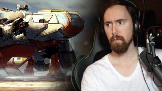 A spaceship in Starfield landing next to Asmongold