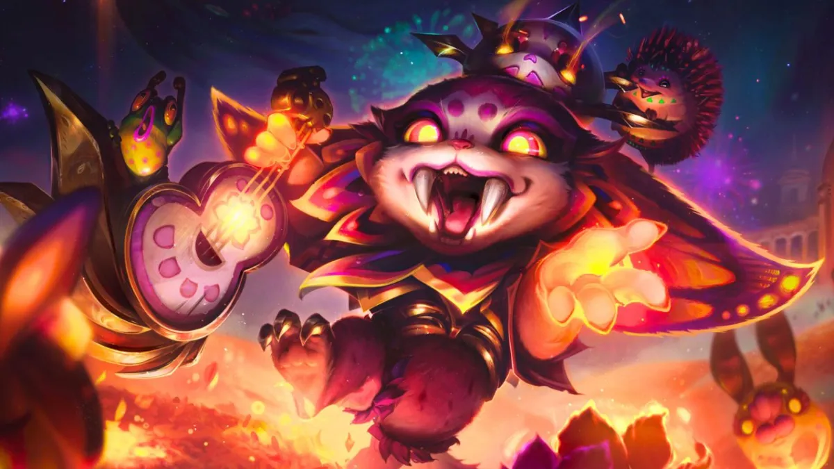 Gnar Illusion skin surrounded by fire and lights in League of Legends
