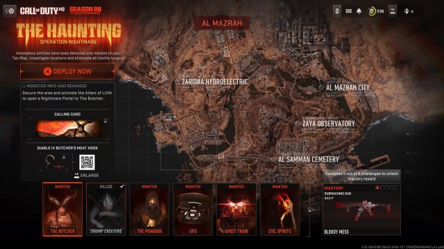 A screenshot of the Butcher's possible locations in Al Mazrah during Warzone's Operation Nightmare.