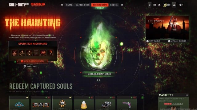 A screenshot of The Haunting tab in MW2's Halloween event.