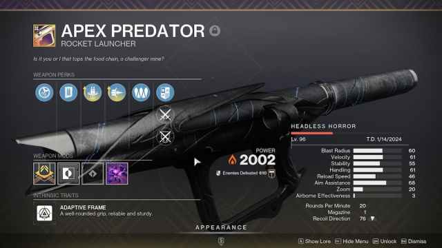 Apex Predator with Lost Memento in Destiny 2