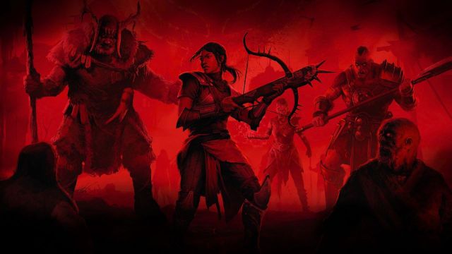 A woman wielding a crossbow surrounded by undead enemies in Diablo 4