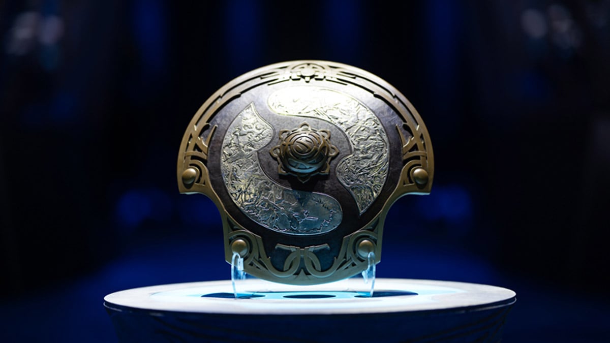 The Aegis of Champions, a shield-shaped trophy, awaits the winners of The International Dota 2 tournament.