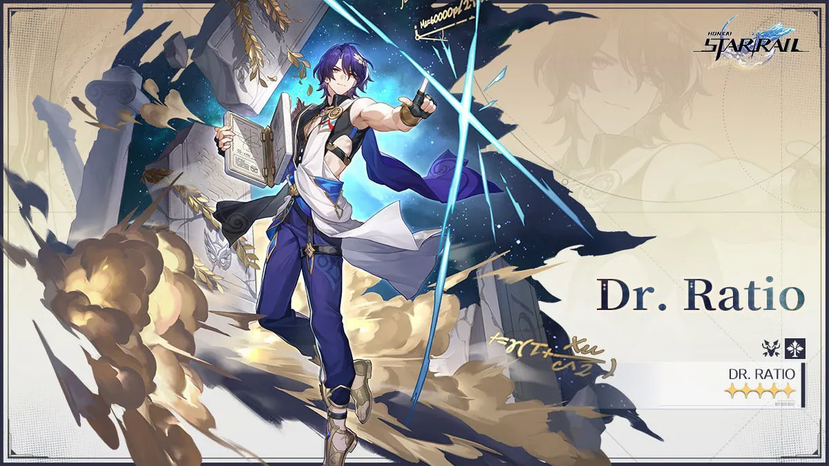 Dr. Ratio's splash art where he is holding out an L with one hand and holding a book in the other.