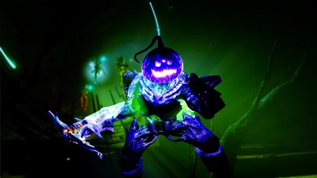 A character with a big purple pumpkin head in Destiny 2