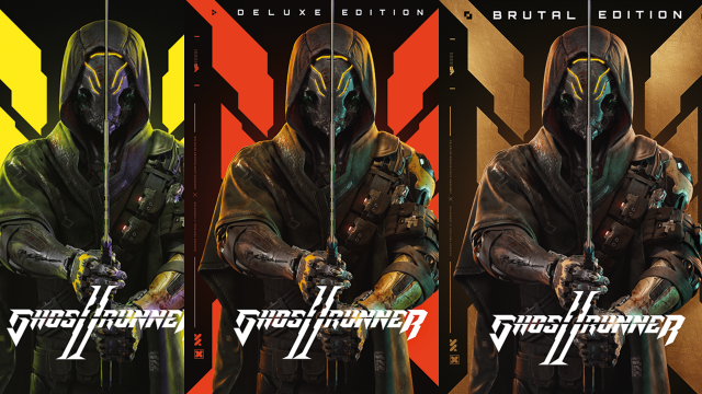 Ghostrunner2's covers of the Standard, Deluxe, and Brutal editions.