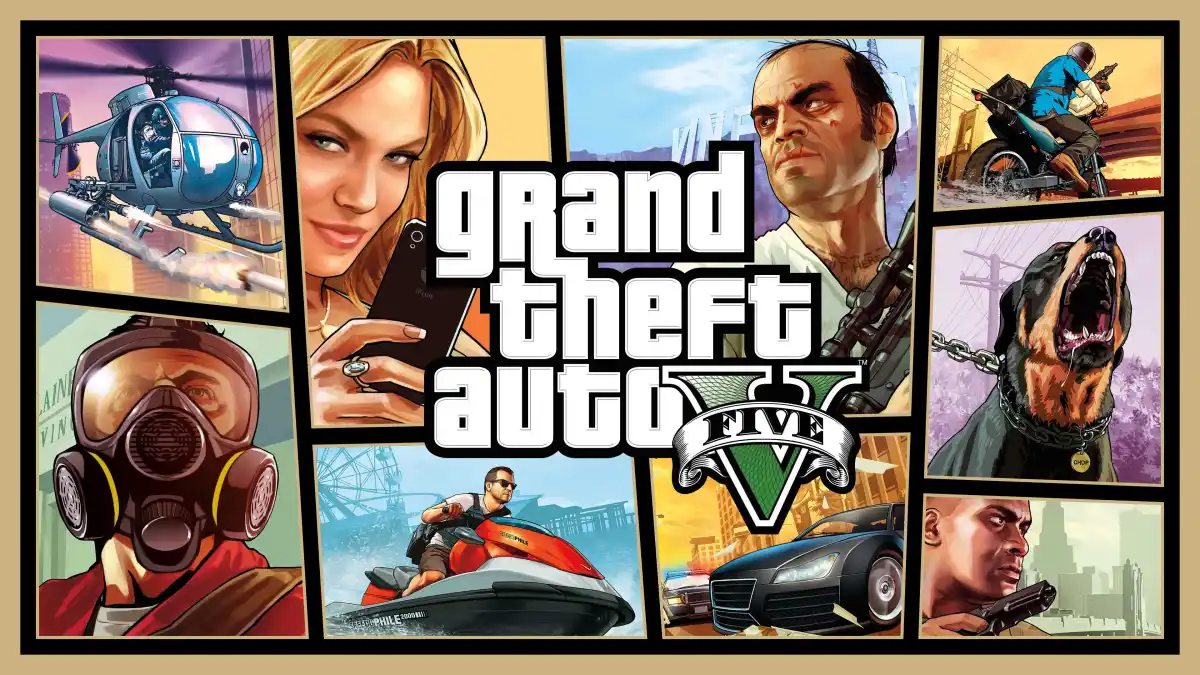 Key graphic of GTA 5 compiled of multiple loading screens