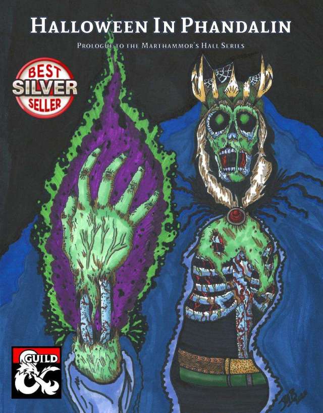 A lich with a blue robe holds up a skeletal hand infused with purple energy on the cover of a DnD 5E book.