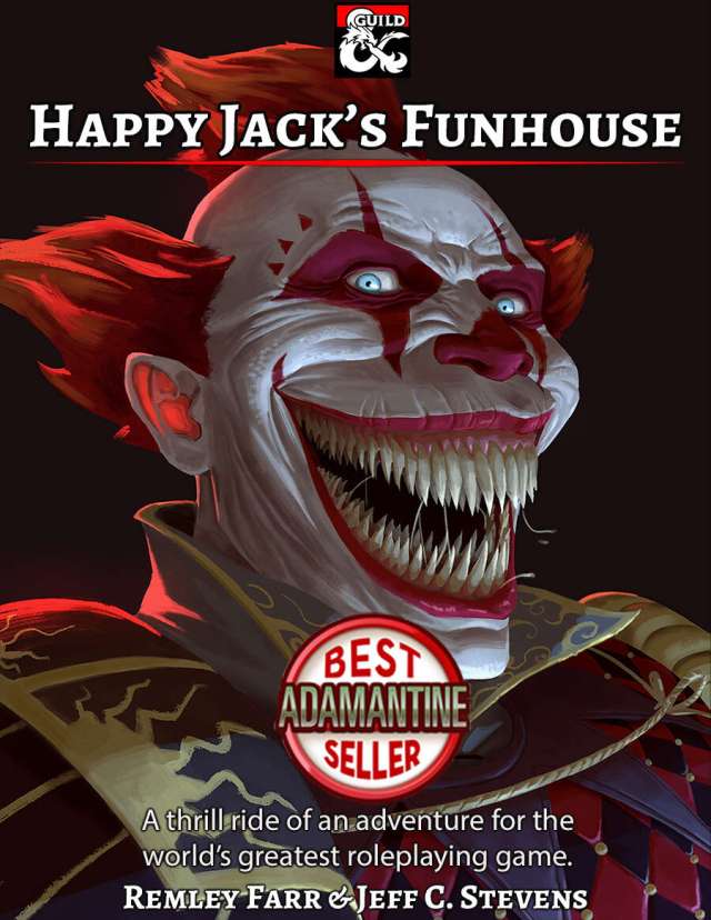An evil clown with razor-sharp teeth looks at the reader on the cover of this book in DnD 5E.