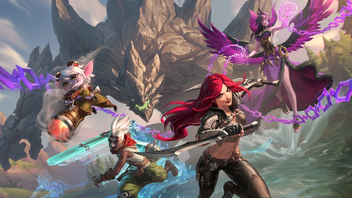 Katarina heading for combat with Tristana, Malphite and other champions.