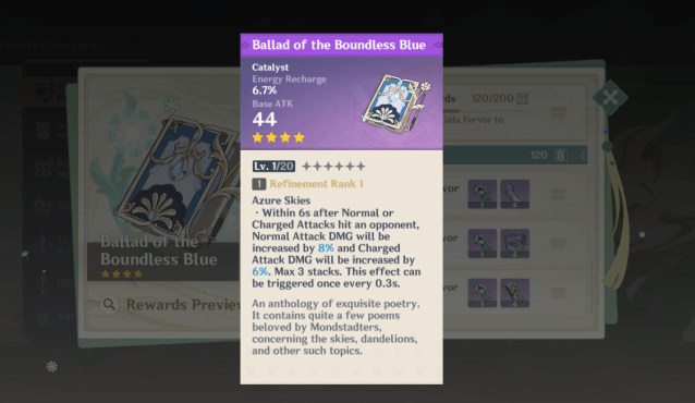 Item description of the Ballad of the Boundless Blue Catalyst.