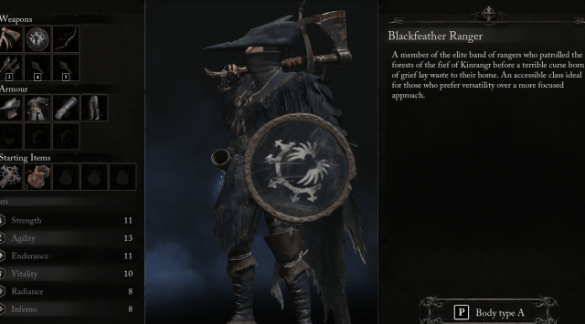 Class menu showing a character wielding an axe and shield.