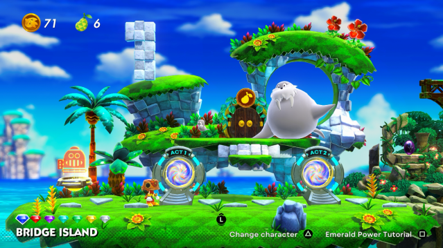 A gameplay scene on Bridge Island in Sonic superstars