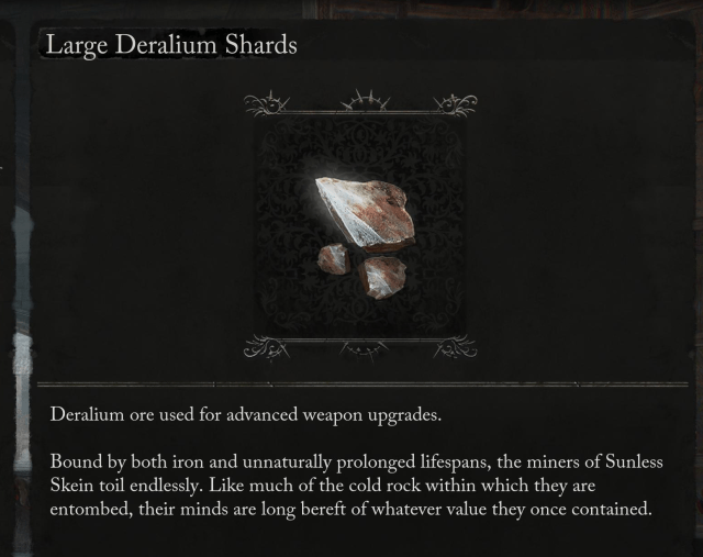 Item menu describing a Delarium Chunk.