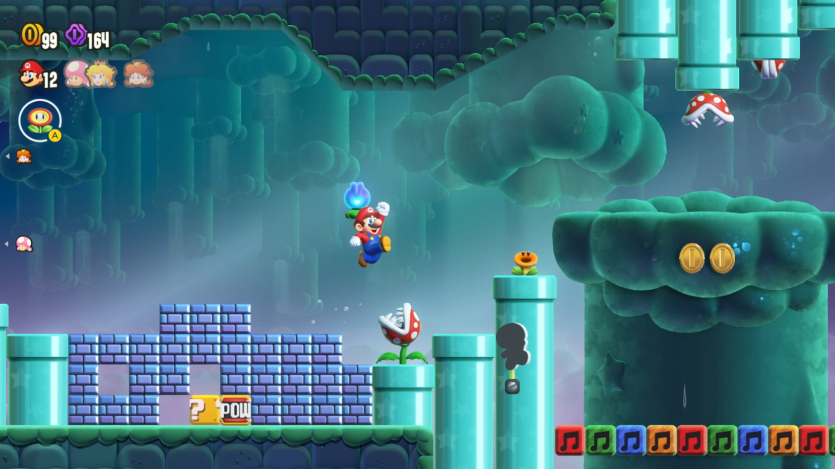 Mario jumps above a Piranha Plant in Mario Wonder.