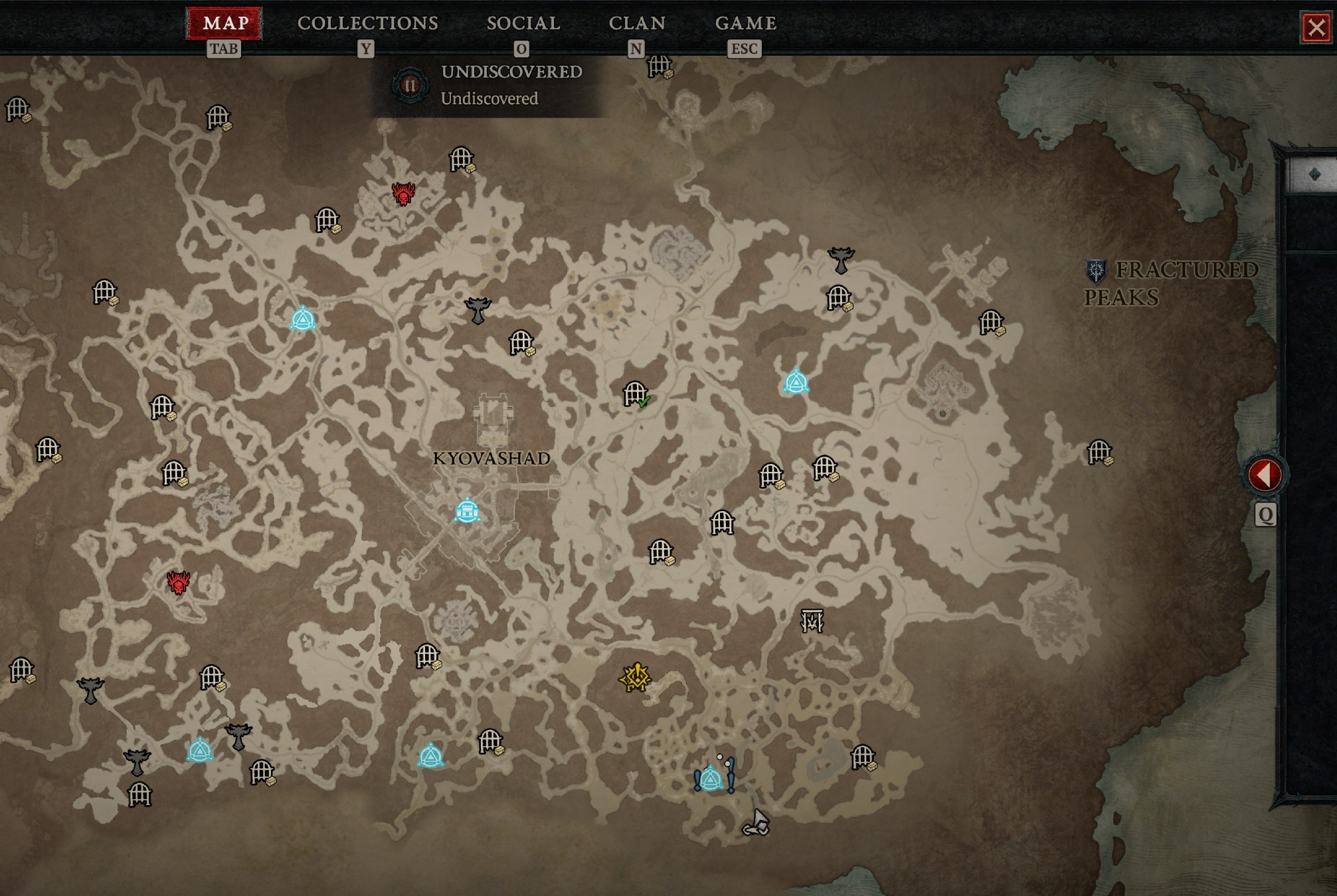 Map of Fractured Peaks in Diablo 4