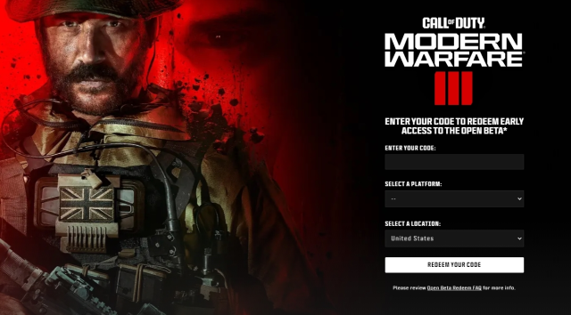 MW3 beta redemption web page.