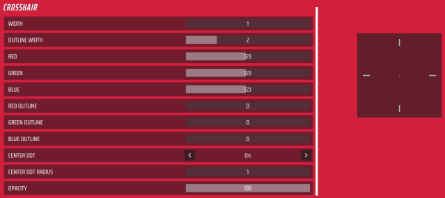 THE FINALS menu showing crosshair settings.